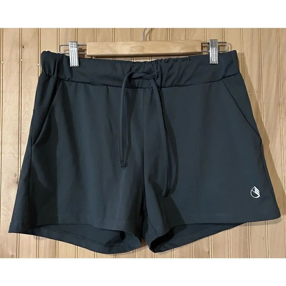 Icyzone Women's Size Large Gray Pull on Activewear Shorts Drawstring Front